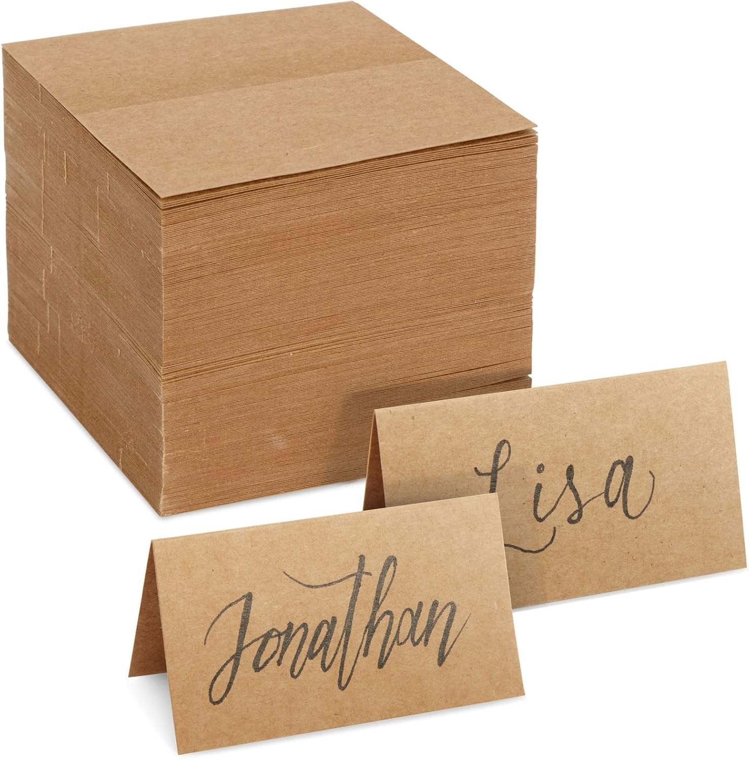 Juvale 200 Pack Kraft Paper Place Cards for Table Setting - Blank Name Cards for Wedding Reception, Baby Shower, Table Numbers (3.5 x 2 In, Brown) - Placecards