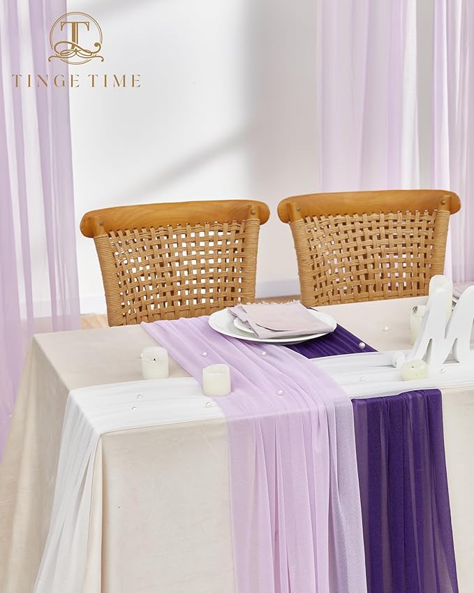 TINGE TIME 3 Panels Wedding Arch Draping Fabric, 30" x 20ft Gradient Purple Chiffon Fabric Wedding Arch Drapery Sheer Backdrop Curtain for Weddings Ceremony Party Decoration Bridal Show Reception