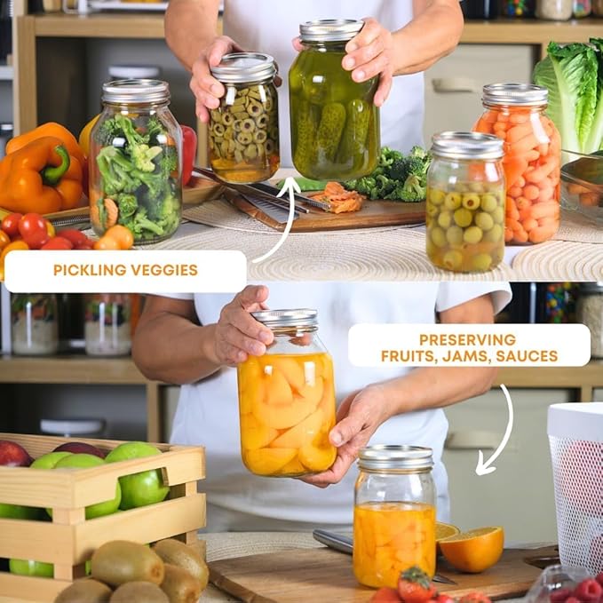 FastRack Regular Mouth Mason Jars 16 oz with Airtight Lids – Pack of 4 | Empty Glass Canning Jars for Food Storage, Fermentation, Pickling Canning, Meal Prep, Pantry Organization & Kombucha Brewing