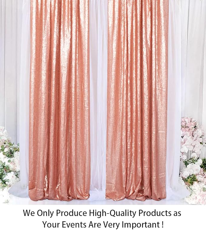 ShinyBeauty Blush Sequin Backdrop Curtains, 4 Panels, 2FTx8FT, Sparkle Photo Booth Backdrop