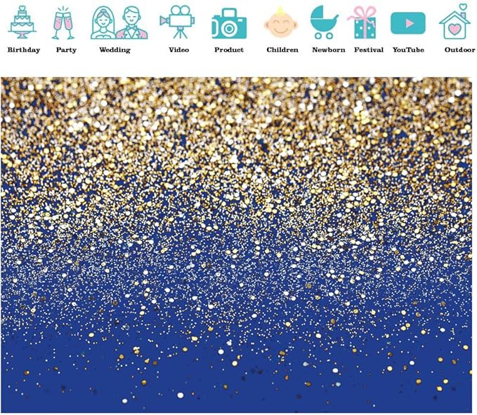 SJOLOON Blue Glitter Backdrop Royal Photo Backdrop for Birthday Party Decoration Graduation Studio Props 12558 (7x5FT)