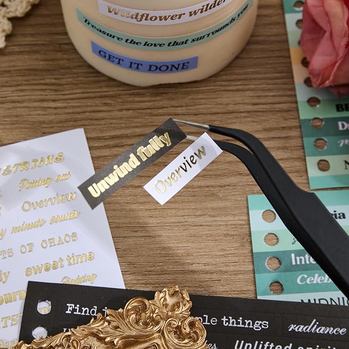 2500+ Pcs Word Stickers for Journaling, 50 Sheets Quote Sticker Gold Foil Art Scrapbook Supplies for Junk Journal, Scrapbooking Supplies for Bullet Journal Craft Small Talk Stickers for DIY Gift Card
