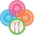 32 Pieces Fiesta Paper Place Mats 14" Mexican Papel Picado Cinco De Mayo Disposable Placemat Round Paper Doilies Cutouts for Mexican Party Supplies Tableware Decoration