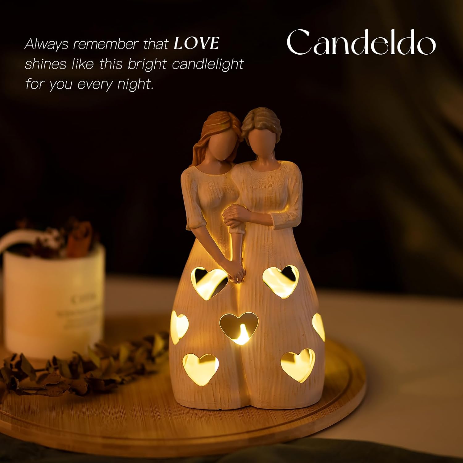 Candeldo Birthday Gifts for Mom from Daughter, Candle Holder with Tealight | Sentimental Gift Ideas, Unique Mother Daughter Figurines, Meaningful Home Decor
