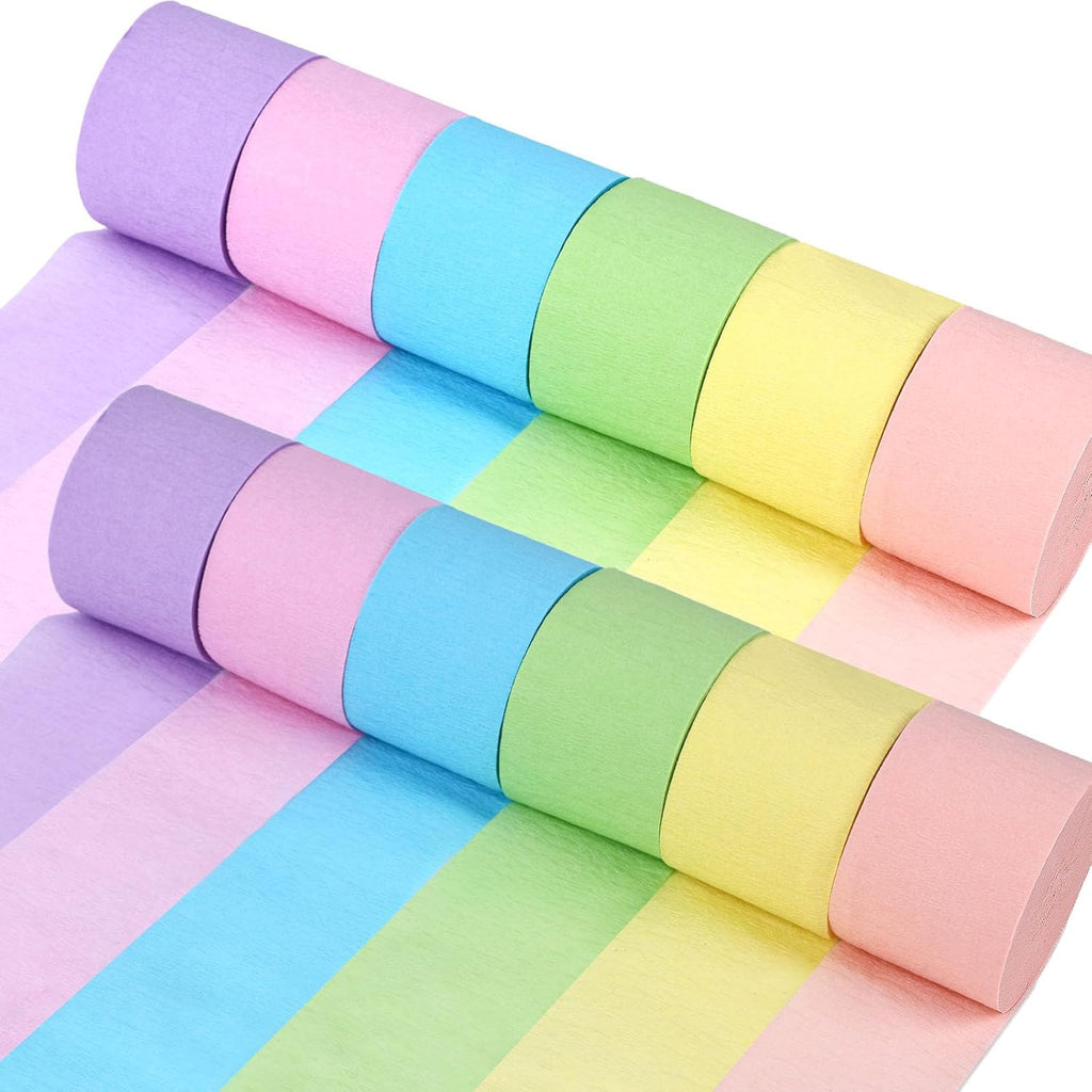 KOOGEL 12 Rolls Pastel Macaron Crepe Paper Streamers, 1.8 in X 82 FT | Each Soft Color Decorations for Baby Shower, Spring Party, Wedding, Easter, Birthday & Piñata Making