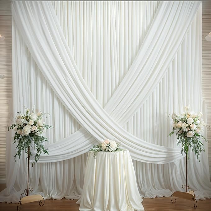 30×14ft Wrinkle Free Ivory Backdrop Curtain, Soft Silky Easy to Drape Cream Wedding Drapes for Backdrop, 6 Panels 5×14ft Photo Backdrop Curtains for Parties Birthday Photography Background Cloth