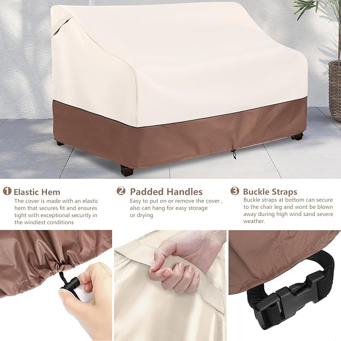 Okcool Heavy Duty Patio Sofa Cover, 100% Waterproof 3-Seater Outdoor Sofa Cover Fits up to 85W x 38D x 35H Inches, Lawn Patio Furniture Covers,Beige & Brown