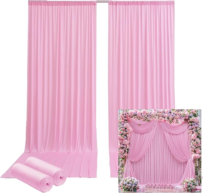 10ftx12ft Wrinkle Free Pink Backdrop Curtain, 2 Panels 12FT Height Pink Wedding Backdrop Drapes, Silky Polyester Back Drop Cloth for Birthday Photography Background Party Backdrop Draping