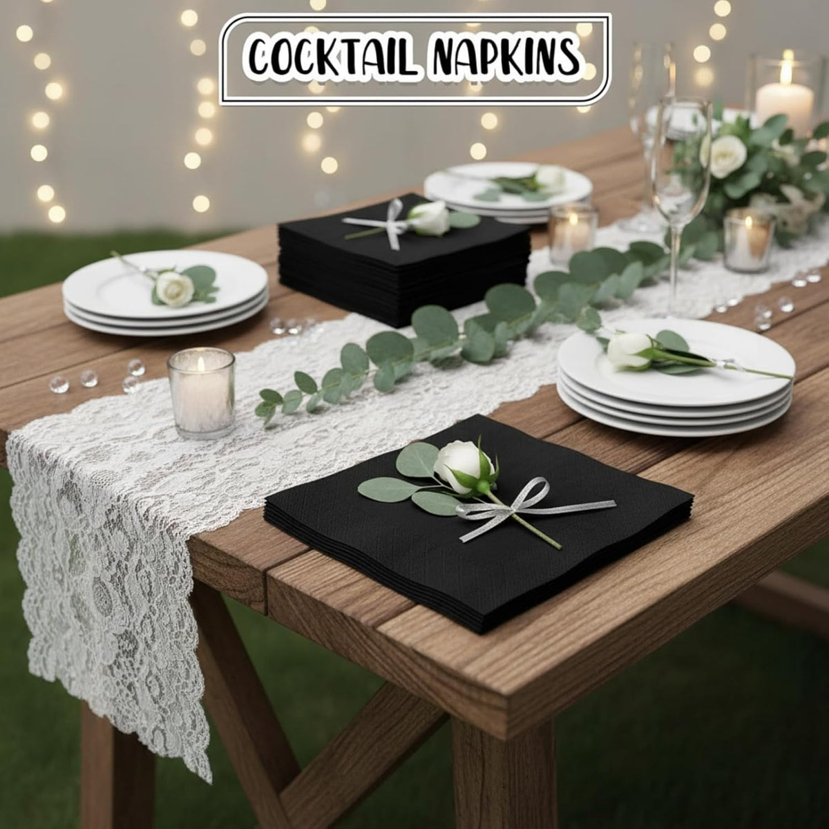 Henoyso 1000 Pack 2 Ply 4.5 x 4.5 Inch Black Cocktail Napkins Bulk