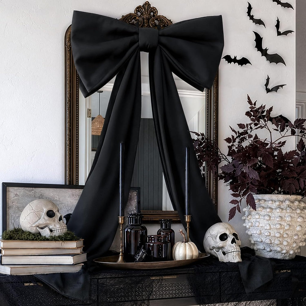 Halloween Decor - Halloween Decorations - 48" x 24" Giant Black Bow for Wall Mantle Front Door Window Kitchen - Indoor Room Party Hanging Decoration - Christmas Tree Topper Bows for Home