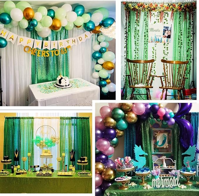 Poise3EHome Mint Green Sequin Backdrop Curtain, 2 Panels, 2FTx8FT, Polyester, for Party Wedding Sequence Decoration