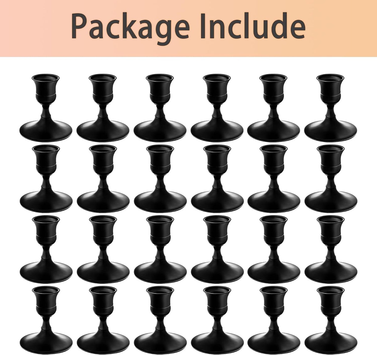 Black Candlestick Holders, Small Taper Candle Holders, Bulk 24-Pack