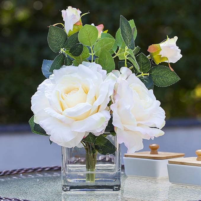 Enova Floral Set of 4 Cube Glass Vase, 4x4X4 Inch Glass Flowers, Clear Square Glass Vases, Floating Candle Holders, Table Decorative Vase for Home Office Décor, Wedding Centerpieces