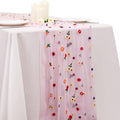 BINBE 1pcs Pink Daisy Fall Table Runner Embroidery Gauze 10FT Florals Seasonal Tulle Holiday Birthday Kitchen Dining Table Decor for Home Party