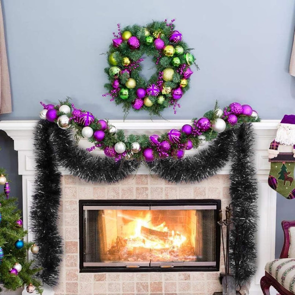 150 ft black tinsel garland - holiday tinsel, package contents