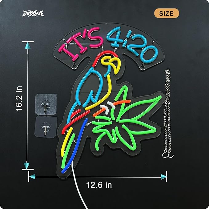 ORIXIAYE 420 Neon Sign Green Leaf Neon Signs for Wall Decor 420 Decorations Led Signs with Dimmer for Pub Party Man Cave Room Art Decor Gift USB-Powered (16.2x12.6) Inch