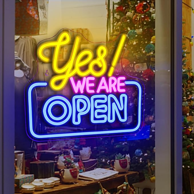 Ineonlife Open Neon Signs,Bright Led Light High Visibility Advertisement Board Electric Display Sign Walls Window Door Bar Shop Coffee Salon Hotel Store(USB Powered/13.4 * 11.8 in)