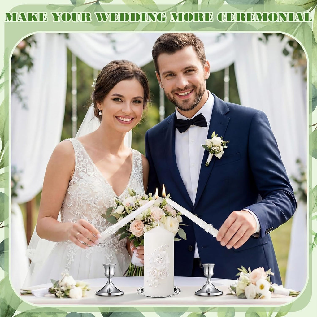 Irenare Unity Candles with Holder for Wedding Ceremony Unity Candle Set Wedding Table Decorations Accessories for Formal Events Church (Ceramic Flowers)