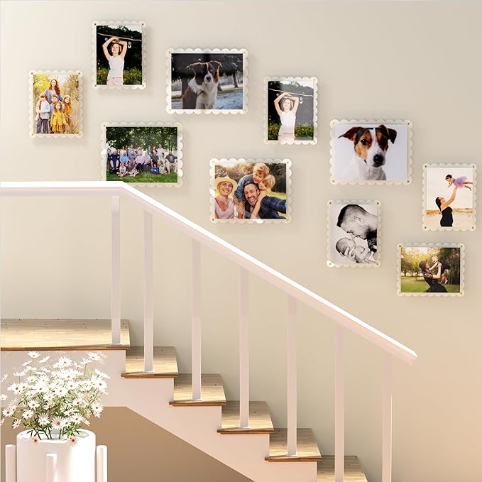 Acrylic Picture Frame for Wall, Frameless Clear Photo Frame with Scalloped Edge, No Drill Floating Frame for Diploma Certificate Degree Document & Poster/Painting/Artworks Display (1 Pack, 8.5X11 Scalloped edge)