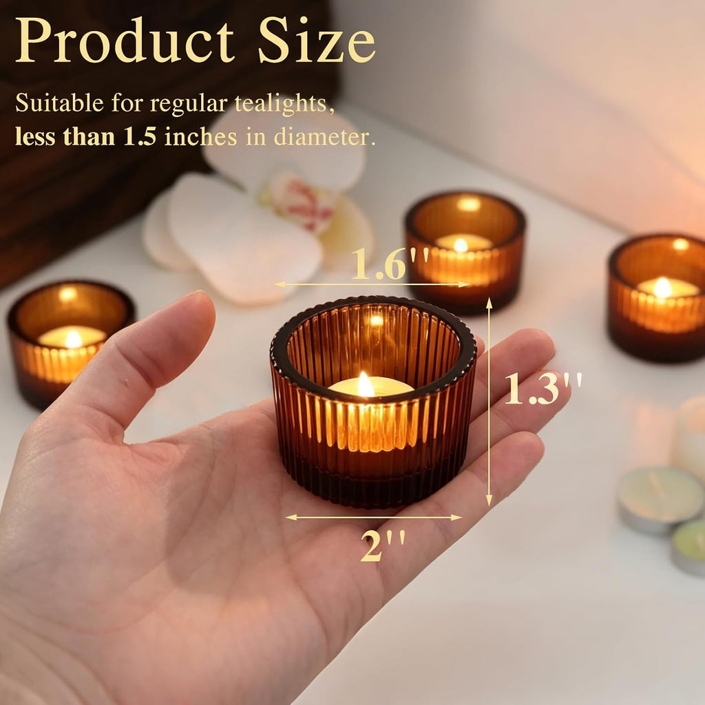 4 Pack Tealight Amber Candle Holders, Votive Tea Light Candle Holder | Glass Candle Holder Fall Wedding Decor Party Supplies for Amber Centerpieces Table Decor Home Decor Heat Resistant