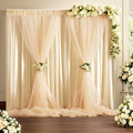 10 * 8FT Beige Pearl Tulle Double Layered Backdrop Curtain with Lights String and Lining Fabric for Wedding Baby Shower Birthday Parites Photo Decorations