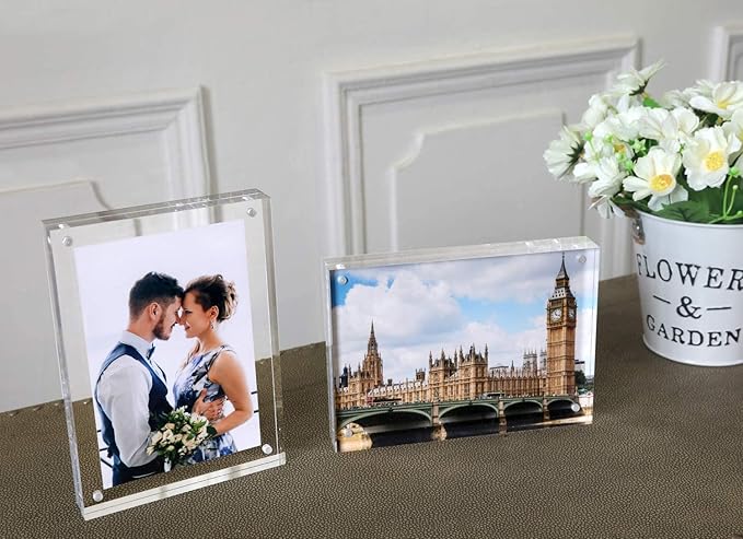 Magicool Premium Acrylic Photo Frame- Magnet Photo Frame -Double Sied Thick Desktop Frames (3.5x5 5 pack)