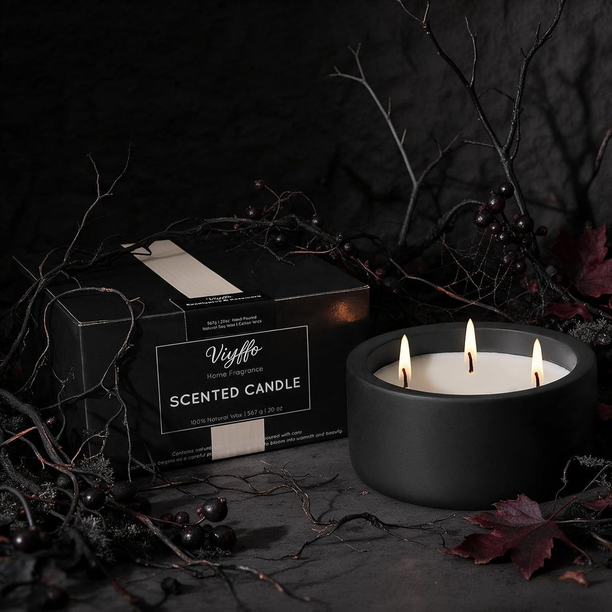 Viyffo 20oz Large Fall Scented Candle – Eucalyptus & Rosemary, 3 Wick Non...