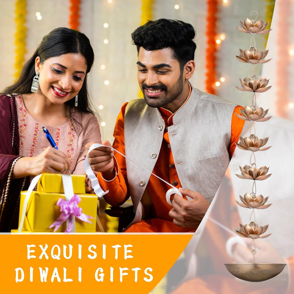 LemonRoad 2 Set Diwali Hanging Urli Bowl Metal Lotus Floating Diya Pot for Flowers & Decor Wall Hanging Uruli Candle Holder for Mandir, Diwali Gift, Indian Traditional Festival Decoration
