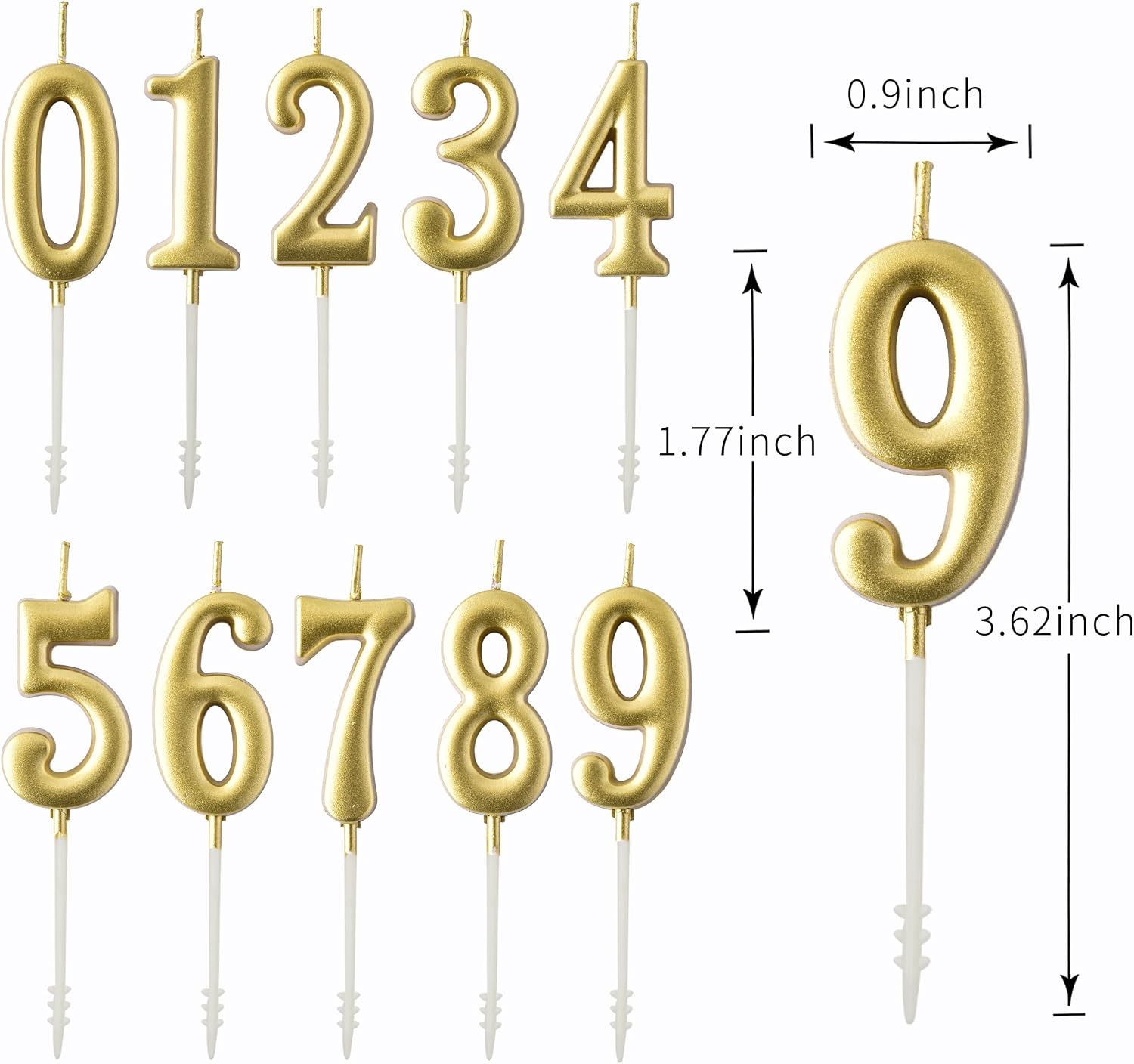 PHD CAKE 10-Pieces Gold Numeral Birthday Candles, Cake Numeral Candles Number 0-9 Glitter Cake Topper Decoration for Birthday,Wedding Anniversary,Party Celebration