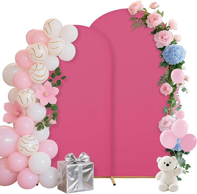 Wedding Arch Covers Arch Backdrop Cover Arch Stand Covers 7.2FT 6FT Set of 2 Arch Cover Spandex Fabric Stretchy Backdrop for Wedding Birthday Party Decoration Baby Shower (Rose Red)