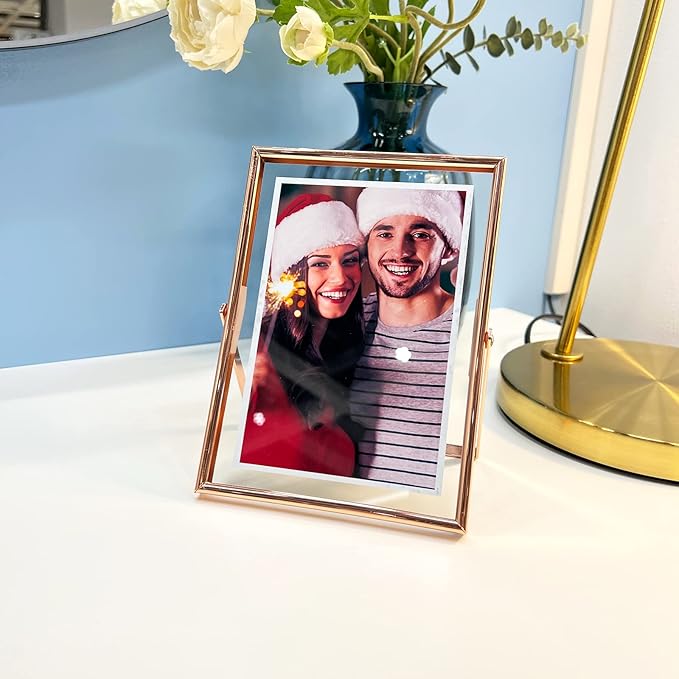 Rose Gold Floating Frame, 5"x7", Vertical, For Picture 4x6, 3.5x5, 2x3, Tabletop Use, Classy Gift For Anniversary, Wedding or Birthday