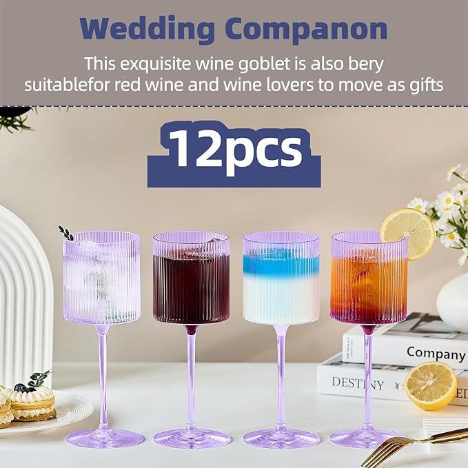 Plastic Goblets Wine Glasses - 12Oz Acrylic Wine Glasses Origami Unbreakable Clear Plastic Cocktail Glasses Recyclable Shatterproof Reusable Wine Cups for Parties & Weddings (Purple)
