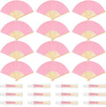 12 Pieces Pink Hand Held Bamboo Folding Fans Paper Fans Handheld for Women Foldable Girls Wedding DIY Decoration Church Home Party Favors Summer