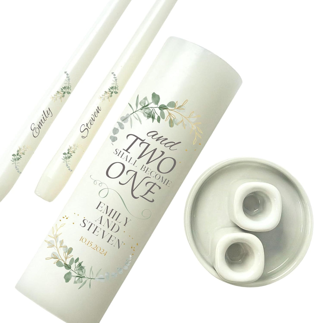 Unity Candles for Wedding, Modern Unity Set, Custom and Personalized Pillar and Taper Candles with Quote, Unscented White Premium Wax, Religious and Wedding Ceremony, Special Events (Custom Date)