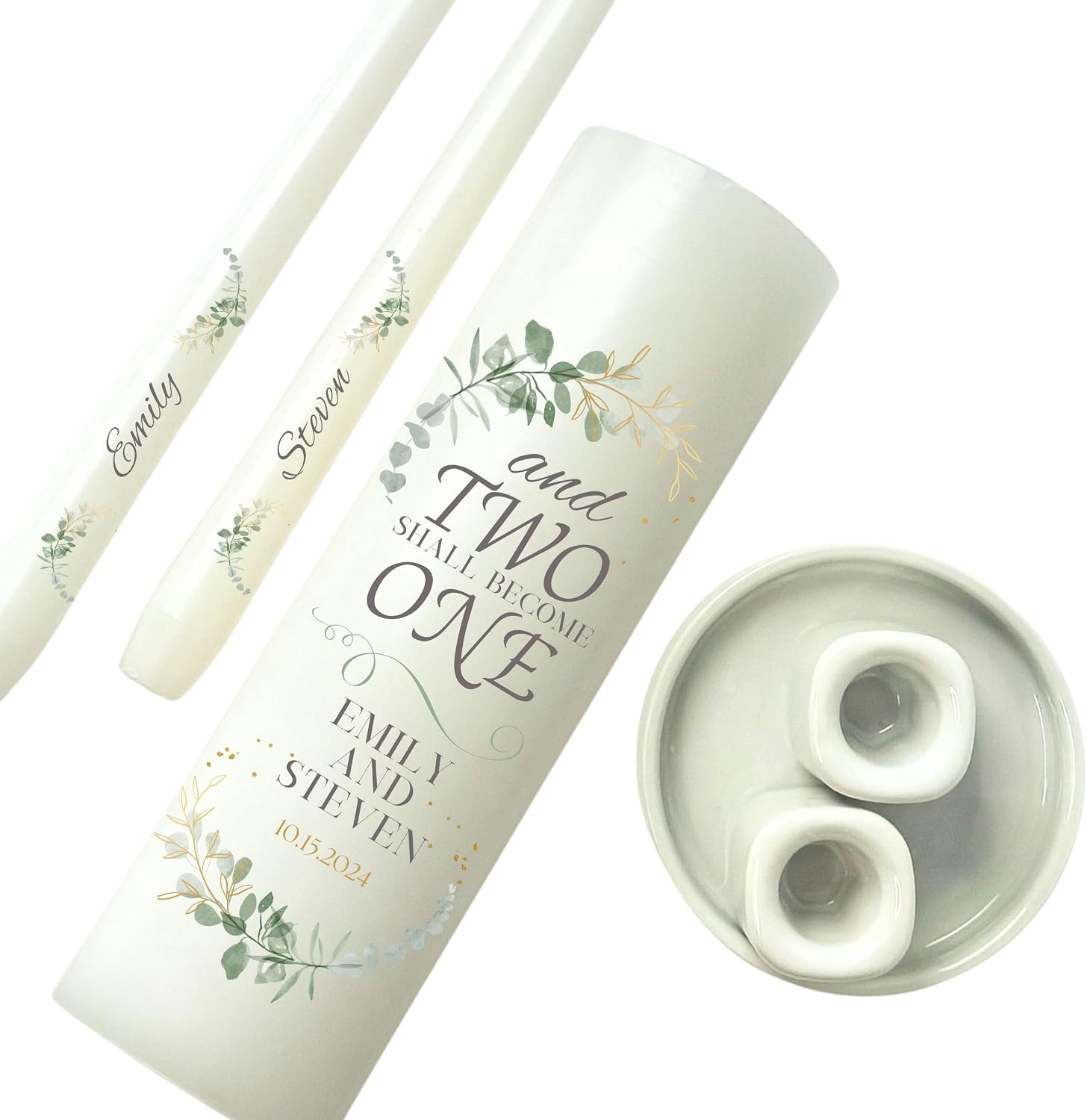Unity Candles for Wedding, Modern Unity Set, Custom and Personalized Pillar and Taper Candles with Quote, Unscented White Premium Wax, Religious and Wedding Ceremony, Special Events (Custom Date)