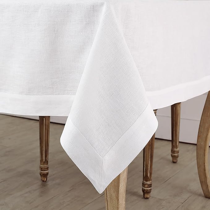 Solino Home Linen White Tablecloth 60 x 132 Inch - 100% Pure Linen Rectangular Tablecloth - Machine Washable Table Cloth for Fall, Autumn, Halloween, Thanksgiving, Christmas, Holiday - Fete