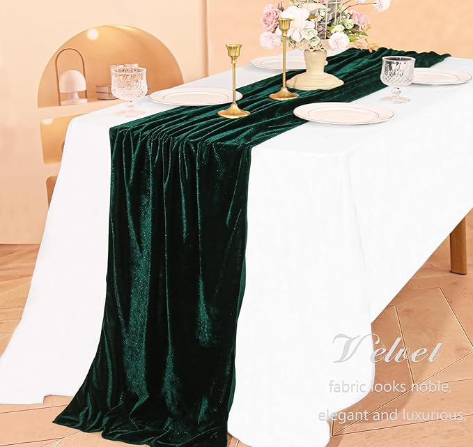 Velvet Table Runner 20 x 120 Inches 10ft Luxurious Thick Soft Velvet Christmas Thanksgiving Wedding Reception Table Runner for Party Reception Decorations(Emerald Green, 1 Pack)