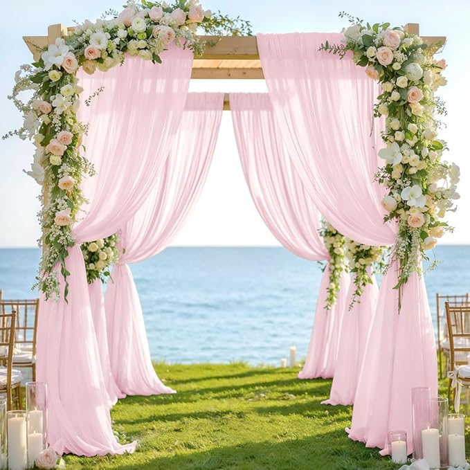 Blush Pink Wedding Arch Draping Fabric 1 Panel 29" × 20FT Sheer Drapes Outdoor Curtain for Wedding Ceremony Baby Bridal Shower Arch Ceiling Backdrop Decor