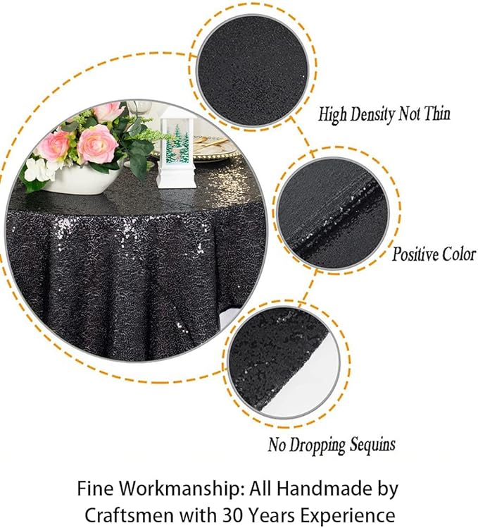 ShinyBeauty Sequin Tablecloth Table Linen Table Cover Table Overlays for Wedding Party Decor Backdrops -1122S (36x36, Black)