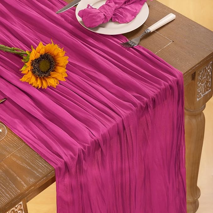 Hot Pink Cheesecloth Table Runner Fall Table Runner Boho Gauze 120 Inches Fuschia Cheese Cloth Fall Table Decorations for Thanksgiving Weddings Bridal Baby Shower Birthday Parties