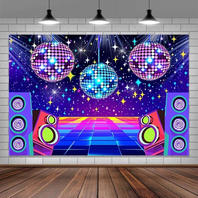 Disco Backdrop 7 x 5 ft Retro Glow Party 70s 80s 90s Theme Stage Dance Background Disco Party Decoration Disco Ball Banner Dance PartyBackdrop for Birthday Party Prom Portrait Photo Props,Multi2