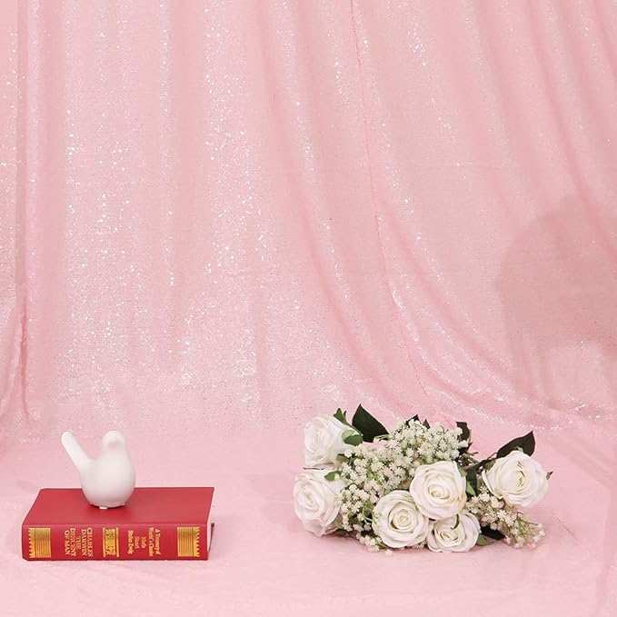 Eternal Beauty Pink Sequin Backdrop, 6x8 Ft Glitter Background Curtains for Shimmer Photography Party Wedding Birthday Back Drop Decor