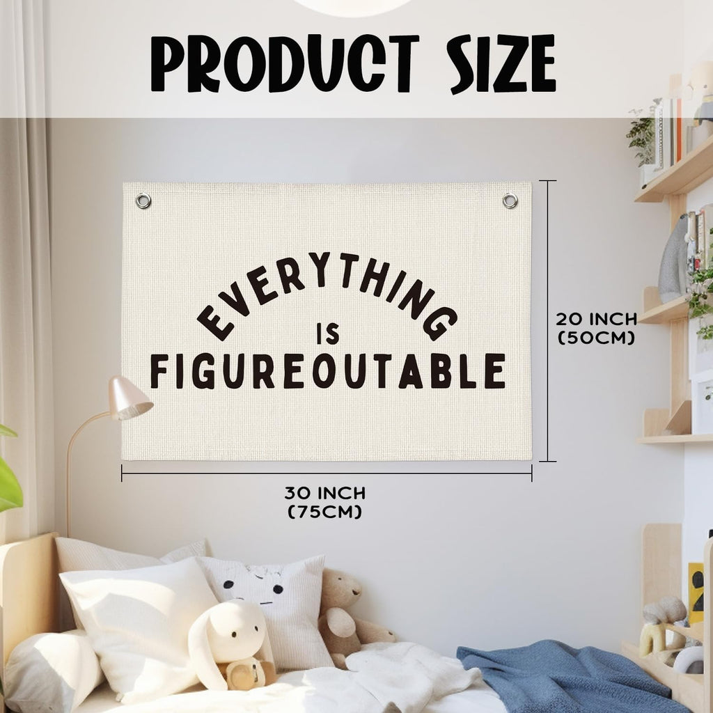 Classroom Decor, Everything is Figureoutable Inspirational Wall Decor, Office Motivational Wall Decor, Classroom Linen Canvas Banner Hanging Flag, 20x30 Inch