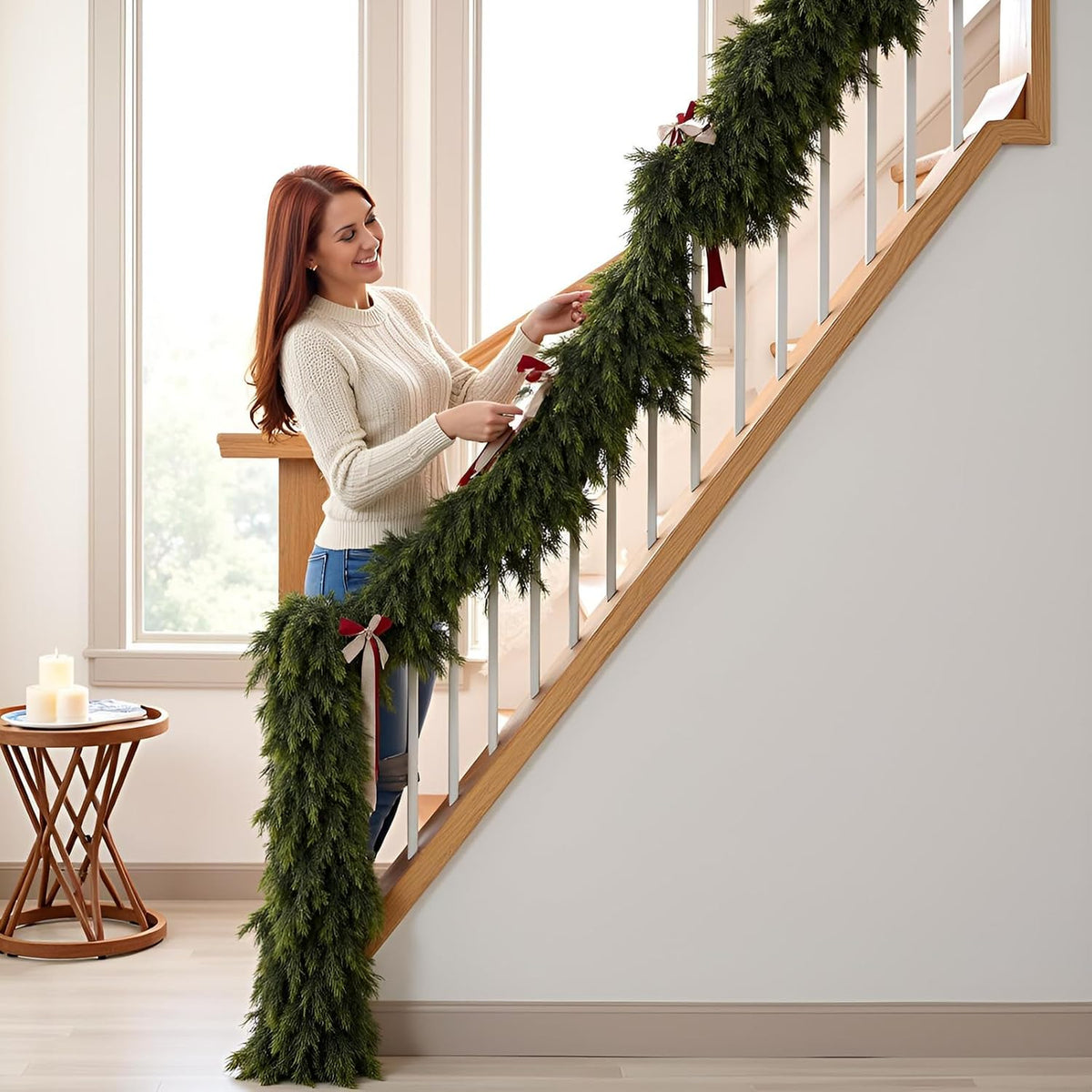 6 ft christmas cedar garland: artificial real touch, side view