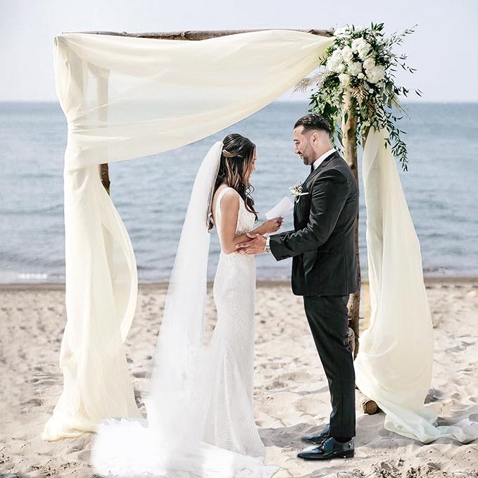 Wedding Arch Draping Fabric, 1 Panel 28" x 19Ft Ivory Arch Drapes Sheer Backdrop Curtain for Wedding Ceremony Party Ceiling Decor