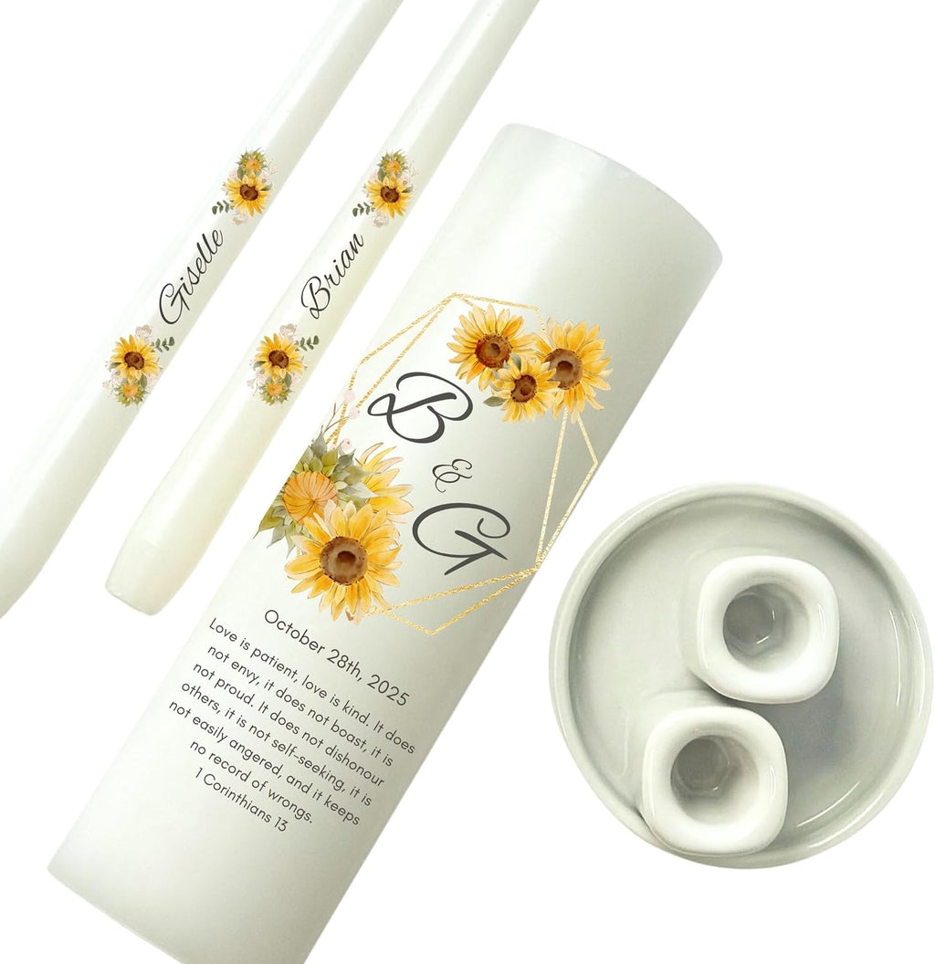 Unity Candles for Wedding, Modern Unity Set, Custom and Personalized Pillar and Taper Candles with Bible Quote, Unscented White Premium Wax, Religious and Wedding Ceremony, Special Events