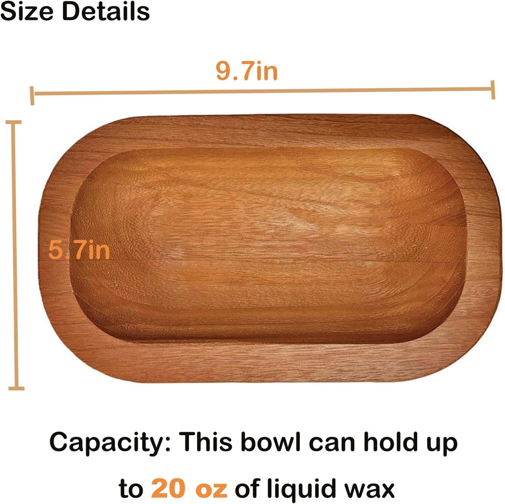 3 Pack 9.7in 20oz Wooden Dough Bowls for Candle Making Rustic Wooden Bowl Lightweight Candle Holder Empty Decorative Bowl (wicks included)