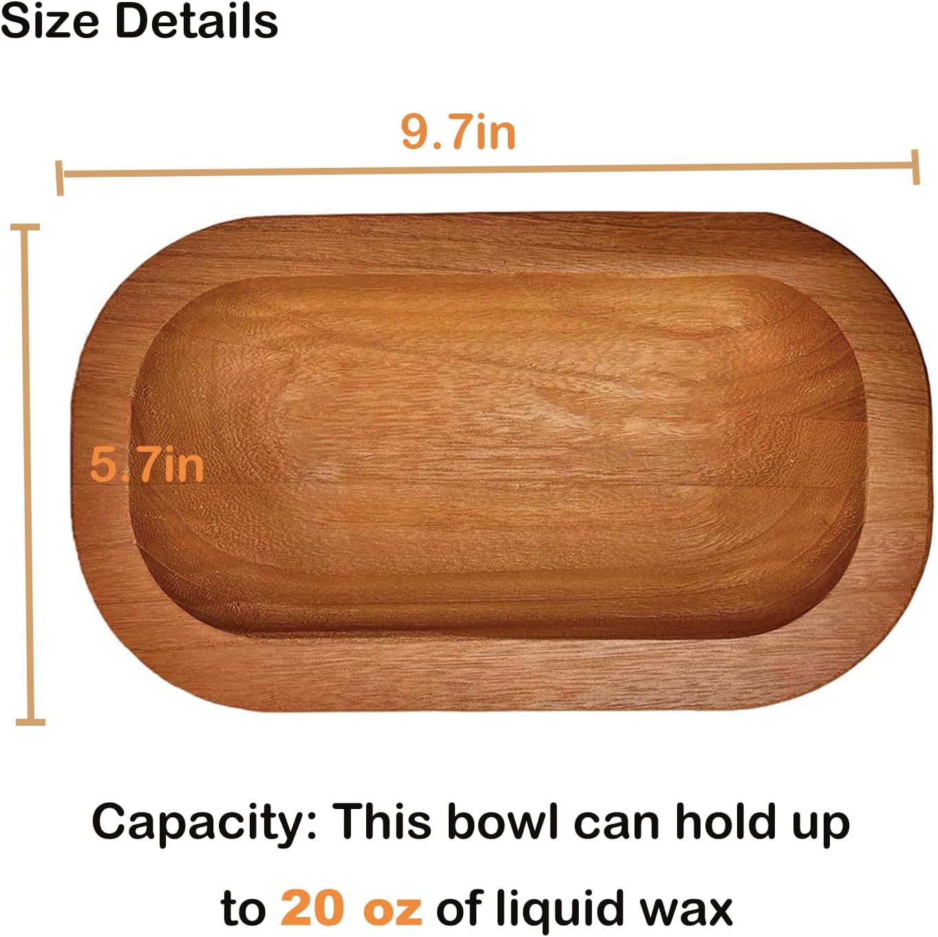 3 Pack 9.7in 20oz Wooden Dough Bowls for Candle Making Rustic Wooden Bowl Lightweight Candle Holder Empty Decorative Bowl (wicks included)