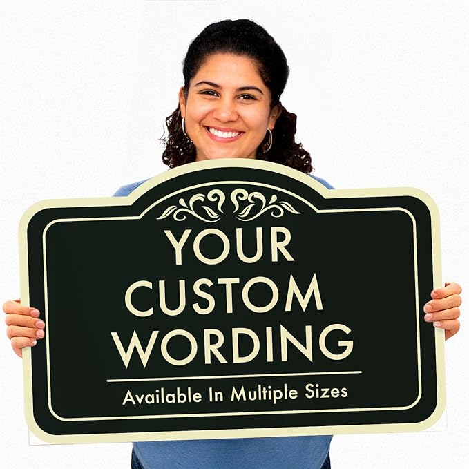 Custom Decorative Outdoor Metal Sign - Personalized Aluminum Driveway Sign, Waterproof, Made in USA - Design 1 Black Charcoal 36x24 In