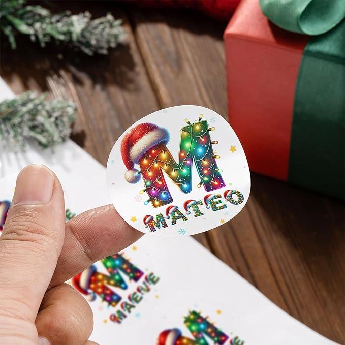 Personalized Christmas Stickers - Custom Name Waterproof Christmas Gift Tags for Gift Box Xmas Holiday Decorations Party Favors - 30 Stickers (Santa Hat Initial)